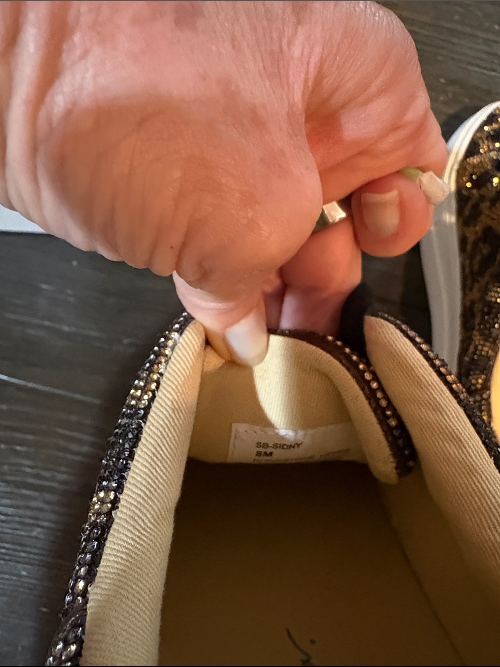 Betsey Johnson Black and Gold Leopard Crystal Low-Top Sneakers - Picture 6 of 7